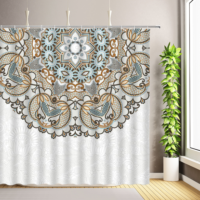 Zasłona prysznicowa Mandala kwiatowy wzór, styl boho, poliester, zestaw dekoracyjny do łazienki, wanna - Wianko - 4