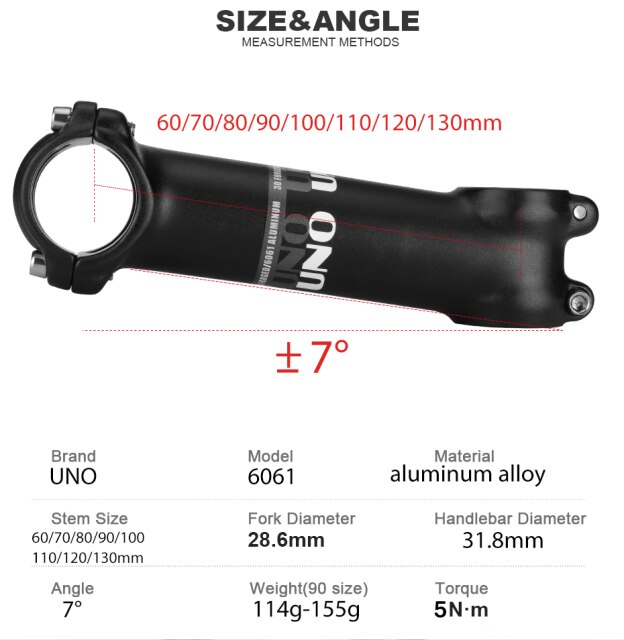 Mostek rowerowy górski UNO Ultralight 7 stopni 31.8mm 60/70/80/90/100/110/120/130mm kierownica - Wianko - 3