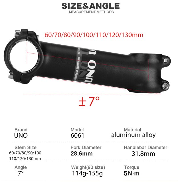 Mostek rowerowy górski UNO Ultralight 7 stopni 31.8mm 60/70/80/90/100/110/120/130mm kierownica - Wianko - 12