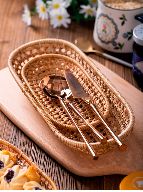 Koszyk przekąski Dim Sum pleciony z Wietnamu z przechowywaniem na nóż, widelec i łyżkę - Wianko - 4