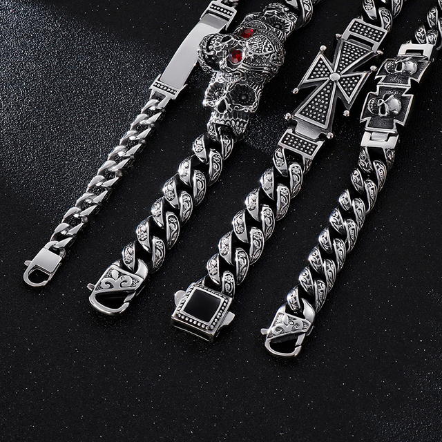 Czarny łańcuch kubański ze stali nierdzewnej - męska bransoletka z motywem szkieletu - Wianko - 10