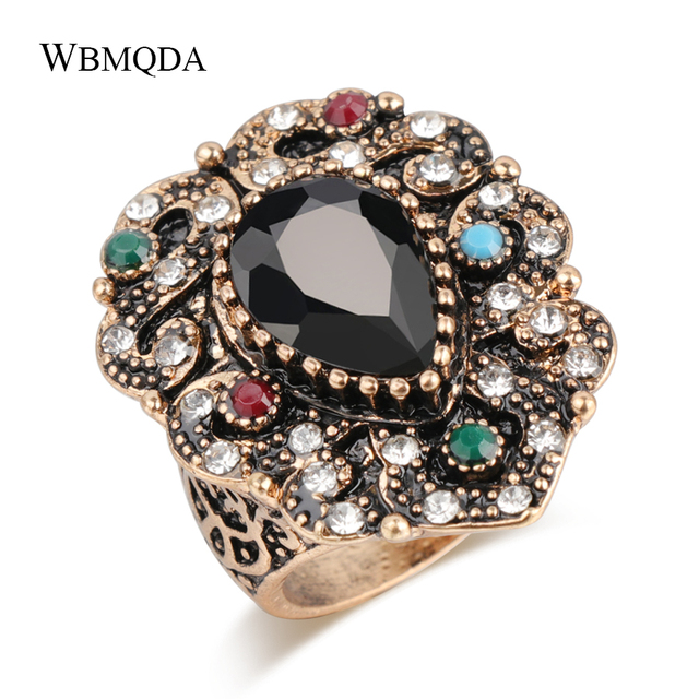 Pierścień żywiczny z kroplami wody - moda Vintage, kryształ, czarny, starożytny złoty, biżuteria zaręczynowa 2019 - Wianko - 8