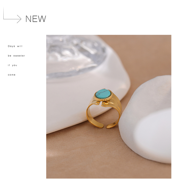 Pierścień ze stali nierdzewnej z naturalnym wodoodpornym kamieniem turkusowym, otwierany, w modnym geometrycznym stylu na prezent - Wianko - 10