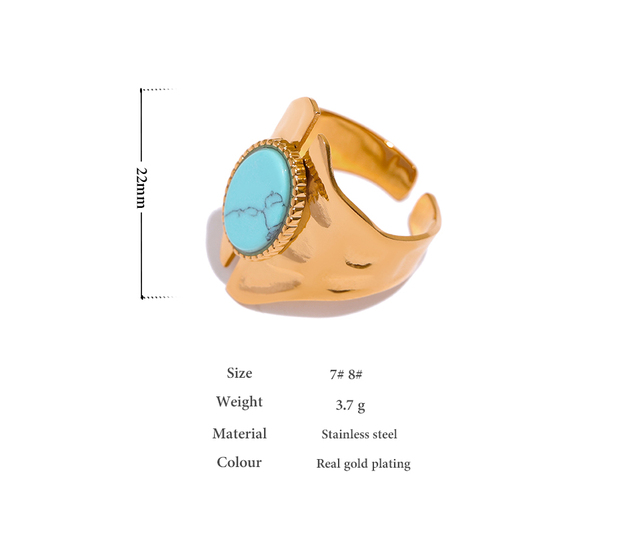 Pierścień ze stali nierdzewnej z naturalnym wodoodpornym kamieniem turkusowym, otwierany, w modnym geometrycznym stylu na prezent - Wianko - 4