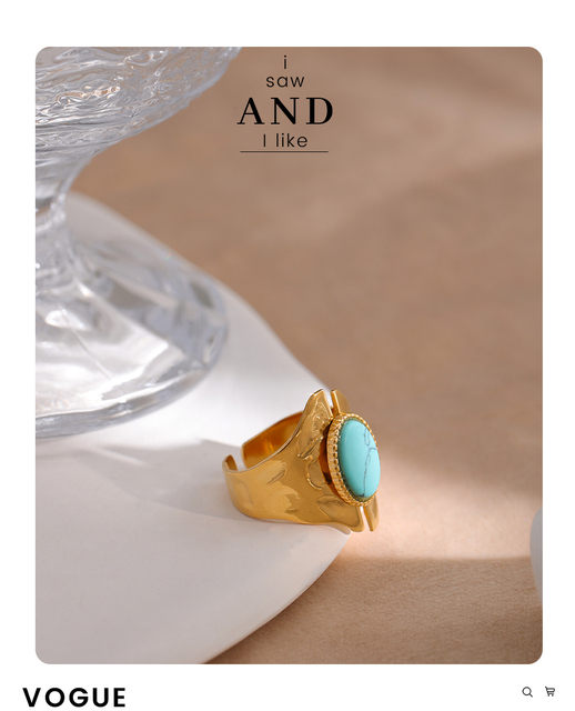 Pierścień ze stali nierdzewnej z naturalnym wodoodpornym kamieniem turkusowym, otwierany, w modnym geometrycznym stylu na prezent - Wianko - 5
