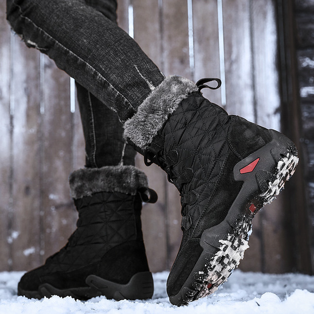 Zimowe buty śniegowe z futra męskie ocieplane - wodoodporne, trampki na co dzień 30°C (46-47) - Wianko - 14