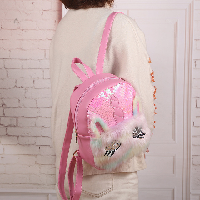 Miękki pluszowy plecak z odwracalnymi cekinami w motywie jednorożca dla nastoletniej dziewczyny na zimę i podróże - Wianko - 9