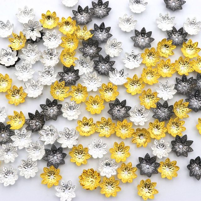 100 sztuk złotych metalowych kwiatowych koralików 8-panelowych - doskonałe do tworzenia biżuterii DIY - Wianko - 21