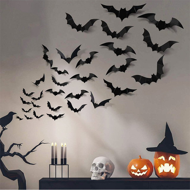 Naklejki ścienna Halloween - 12/24/48 sztuk - czarne nietoperze - dekoracje imprezowe DIY - straszne rekwizyty - bar room decor - Wianko - 6