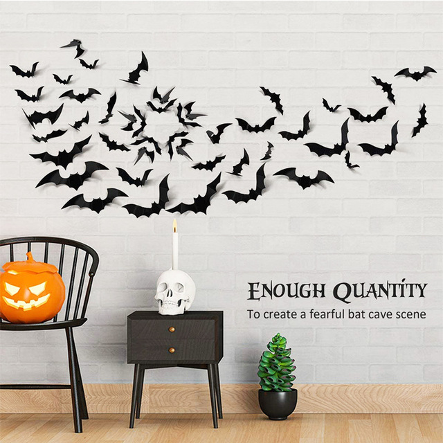 Naklejki ścienna Halloween - 12/24/48 sztuk - czarne nietoperze - dekoracje imprezowe DIY - straszne rekwizyty - bar room decor - Wianko - 4