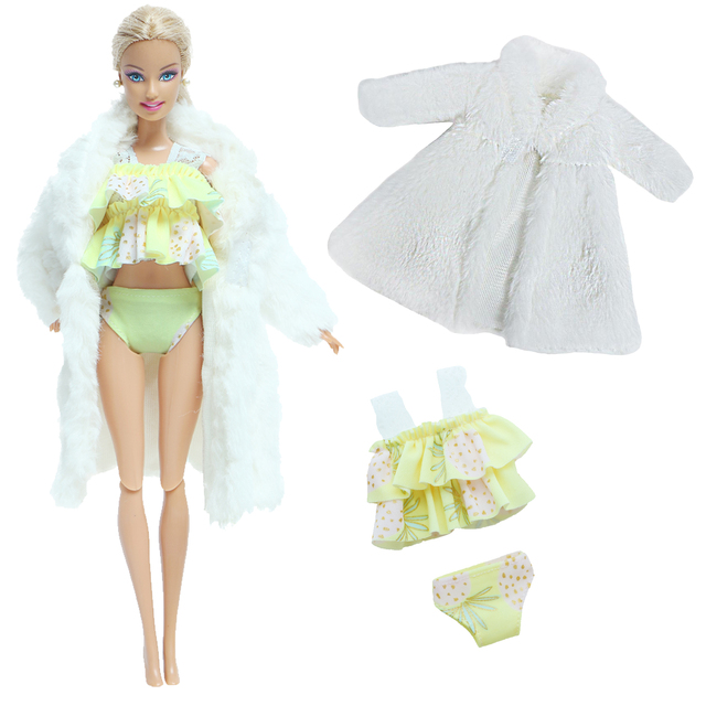 Zestaw 2szt. akcesoriów dla lalek - miękkie futro i różowa sukienka zimowa dla Barbie - Wianko - 20
