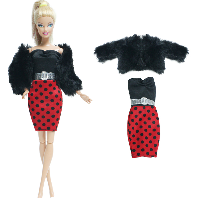 Zestaw 2szt. akcesoriów dla lalek - miękkie futro i różowa sukienka zimowa dla Barbie - Wianko - 25