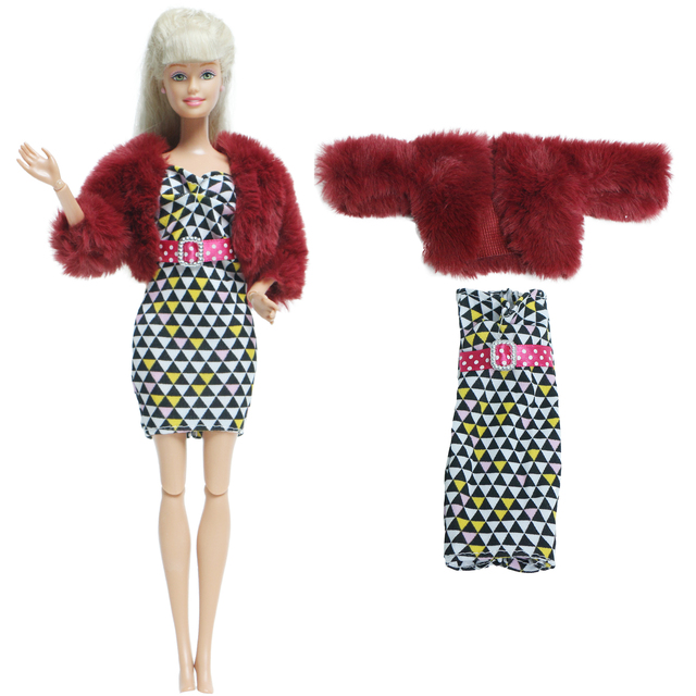 Zestaw 2szt. akcesoriów dla lalek - miękkie futro i różowa sukienka zimowa dla Barbie - Wianko - 26