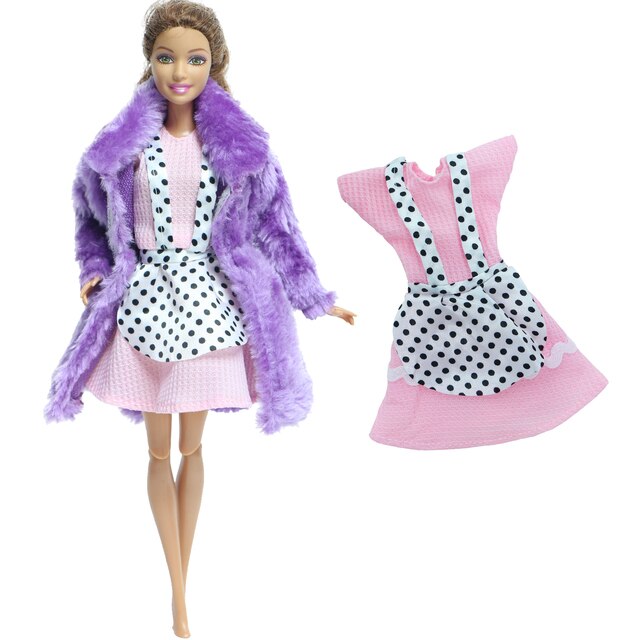 Zestaw 2szt. akcesoriów dla lalek - miękkie futro i różowa sukienka zimowa dla Barbie - Wianko - 14