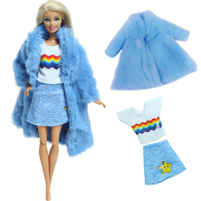 Zestaw 2szt. akcesoriów dla lalek - miękkie futro i różowa sukienka zimowa dla Barbie - Wianko - 12