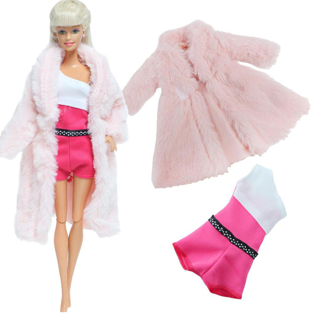 Zestaw 2szt. akcesoriów dla lalek - miękkie futro i różowa sukienka zimowa dla Barbie - Wianko - 24