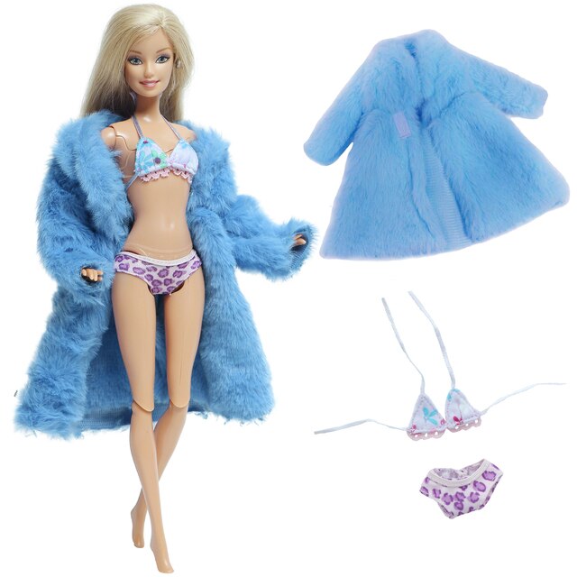 Zestaw 2szt. akcesoriów dla lalek - miękkie futro i różowa sukienka zimowa dla Barbie - Wianko - 16