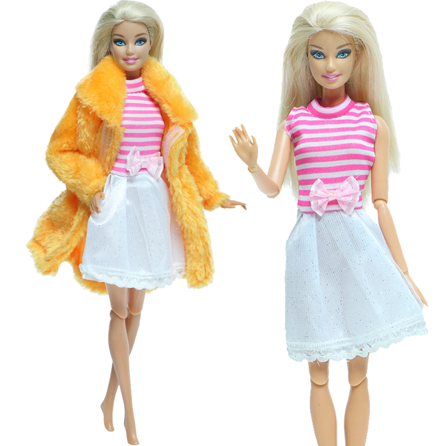 Zestaw 2szt. akcesoriów dla lalek - miękkie futro i różowa sukienka zimowa dla Barbie - Wianko - 15