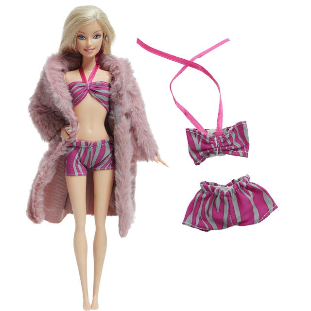 Zestaw 2szt. akcesoriów dla lalek - miękkie futro i różowa sukienka zimowa dla Barbie - Wianko - 22