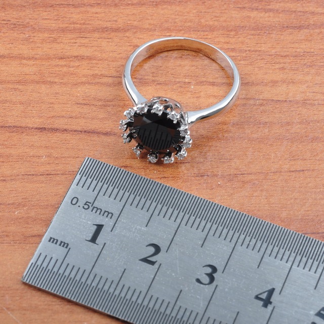 Zestaw biżuterii w kolorze srebrnym z naturalnym kryształem: naszyjnik, wisiorek, kolczyki, pierścień - Wianko - 3