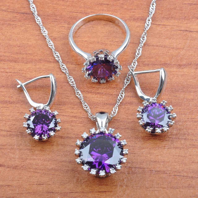 Zestaw biżuterii w kolorze srebrnym z naturalnym kryształem: naszyjnik, wisiorek, kolczyki, pierścień - Wianko - 5