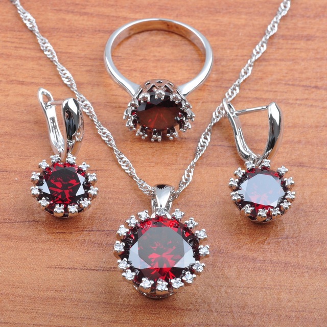Zestaw biżuterii w kolorze srebrnym z naturalnym kryształem: naszyjnik, wisiorek, kolczyki, pierścień - Wianko - 8