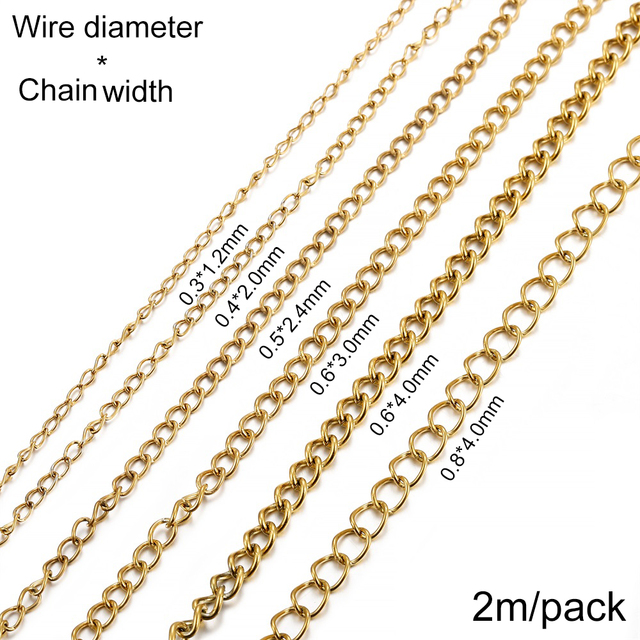 Biżuteria łańcuchy ze stali nierdzewnej, złotego koloru, luzem, 2-5 m/partia, 1.2-4.0mm - DIY elementy do wyrobu biżuterii - Wianko - 2