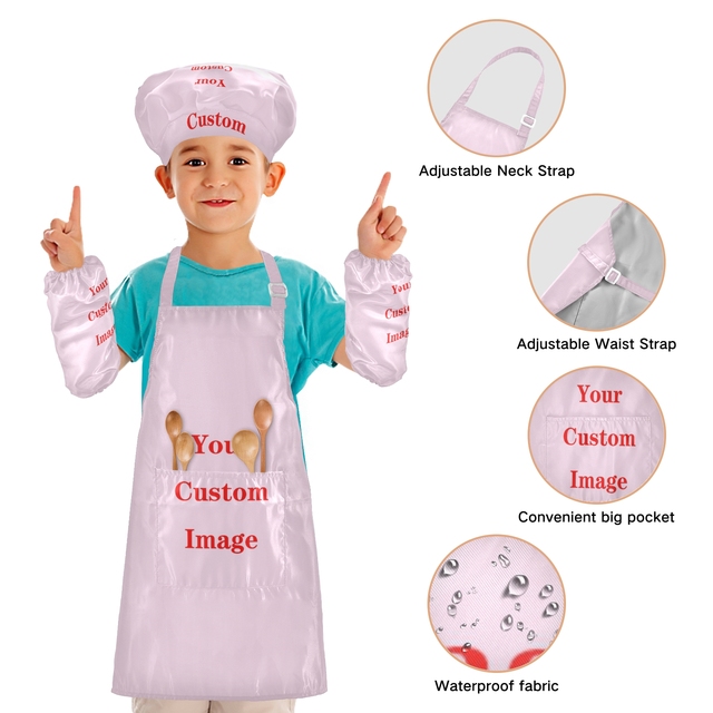 Nowy, niestandardowy wzór fartucha dla dziecka z kieszonką z przodu oraz zestawem kapeluszy - fartuchy do malowania i gotowania z gumką (w kolorze jednolitym) - 2021 - Wianko - 4