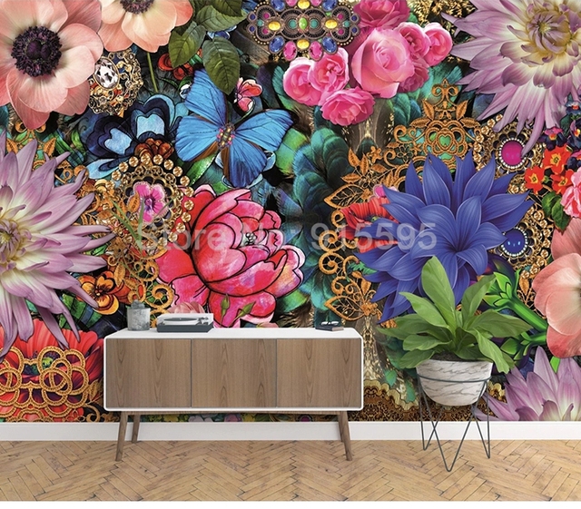 Fotorealistyczna tapeta 3D z motywem kwiatów i motyli, idealna do salonu, sypialni, jadalni i pokoju. - Wianko - 3