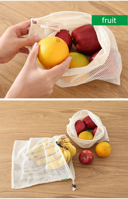 Bawełniana torba na zakupy wielokrotnego użytku do przechowywania owoców i warzyw w kuchni - pralna - Wianko - 5