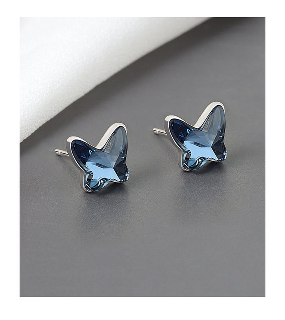 Kolczyki damskie S925 posrebrzany platynowy motyl z niebieskim cyrkonem - Wianko - 7