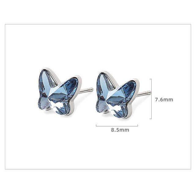Kolczyki damskie S925 posrebrzany platynowy motyl z niebieskim cyrkonem - Wianko - 3