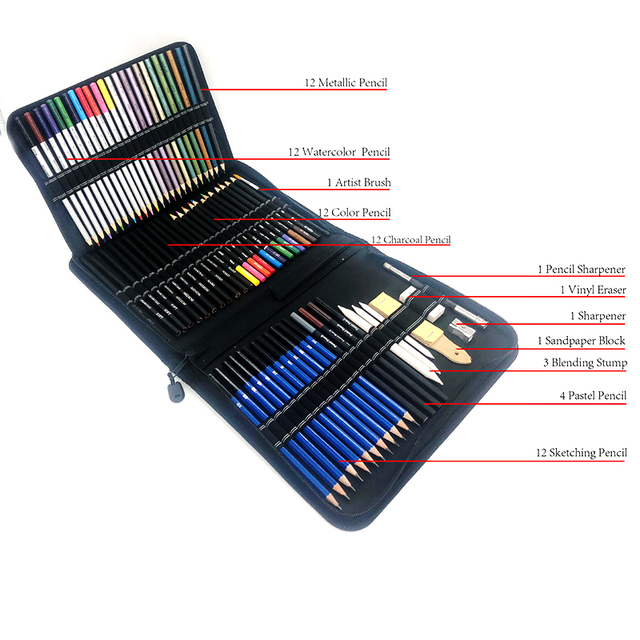 Profesjonalny zestaw ołówków rysunkowych do szkicowania i kolorowania 72 sztuki - Wianko - 4