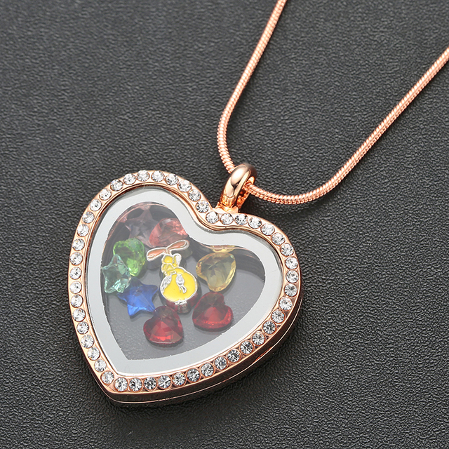 Wisiorek medalion naszyjnik w kształcie serca ze szkła żywego z 10 sztukami serca i Rhinestone Charms - Wianko - 4