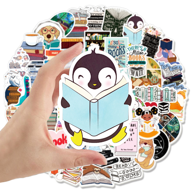 Naklejki na notebooka Cute Penguin z motywem czytania książki, 50 sztuk/paczka - Wianko - 1