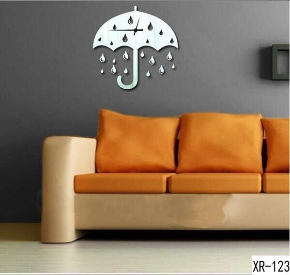 Dekoracyjne lustro ścienne naklejki, 3D zegar, parasol krople deszczu, dla dzieci, styl art deco - Wianko - 2