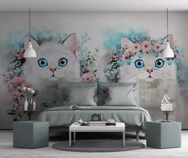 Tapeta ścieralna 3D z motywem minimalistycznych kwiatków i kociaków - dekoracyjna ozdoba dziecięca - Wianko - 6
