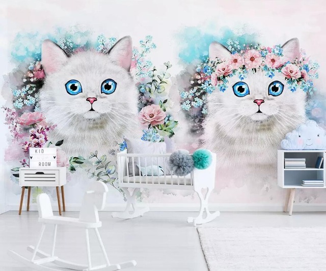 Tapeta ścieralna 3D z motywem minimalistycznych kwiatków i kociaków - dekoracyjna ozdoba dziecięca - Wianko - 5