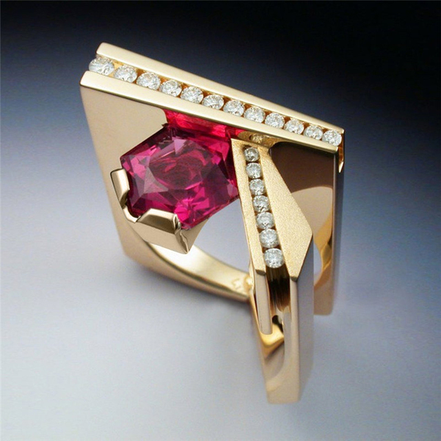 Huitan złoty pierścień czerwony CZ z niekonwencjonalnym wzorem dla kobiet - trendy biżuteria - Wianko - 1