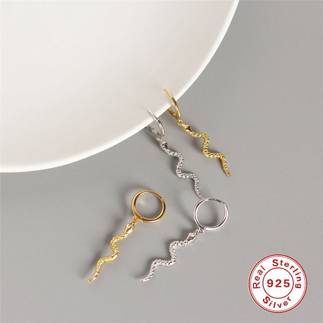 ROXI Vintage kolczyki wężowe z długimi serpentynami - srebrne kolczyki hooped w stylu punk dla kobiet i dziewcząt, żywiczne detale zwierząt - Wianko - 4
