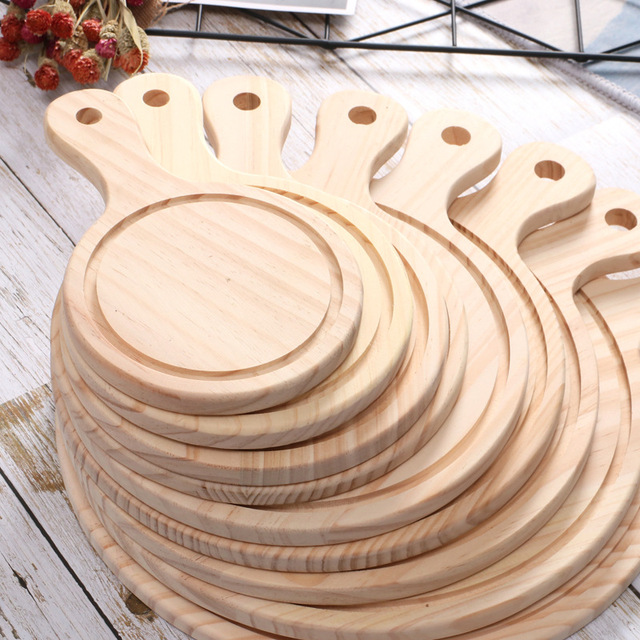 Drewniane okrągłe talerze Restauracja Cafe Pizza z uchwytem do krojenia chleba i podawania żywności - Wianko - 5