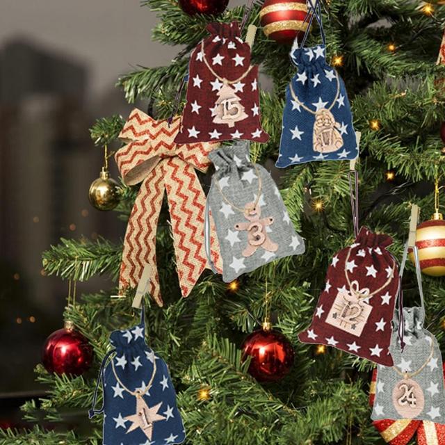 24 sztuki kalendarz adwentowy bawełniana torba z płótna na prezenty i cukierki, dekoracje świąteczne domu - Wianko - 2