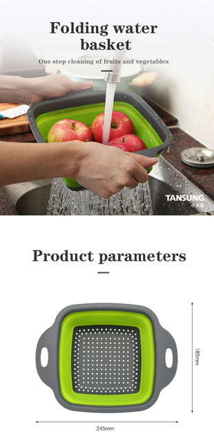 Silikonowy składany durszlak z uchwytem do mycia warzyw i owoców QDRR, ociekacz, sitko, narzędzie kuchenne - Wianko - 1