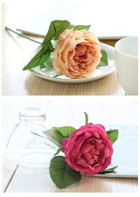 Sztuczna bielona róża jedwabna - idealna dekoracja stołu na przyjęcie ślubne - Wianko - 5