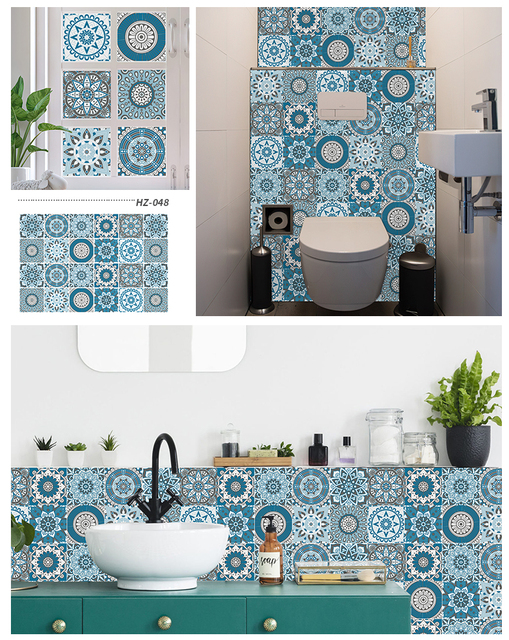 24 szt. Naklejki ścienne PVC wodoodporne do kuchni i łazienki - niebieskie i białe płytki, dekoracja mebli tapeta mural artystyczny - Wianko - 25