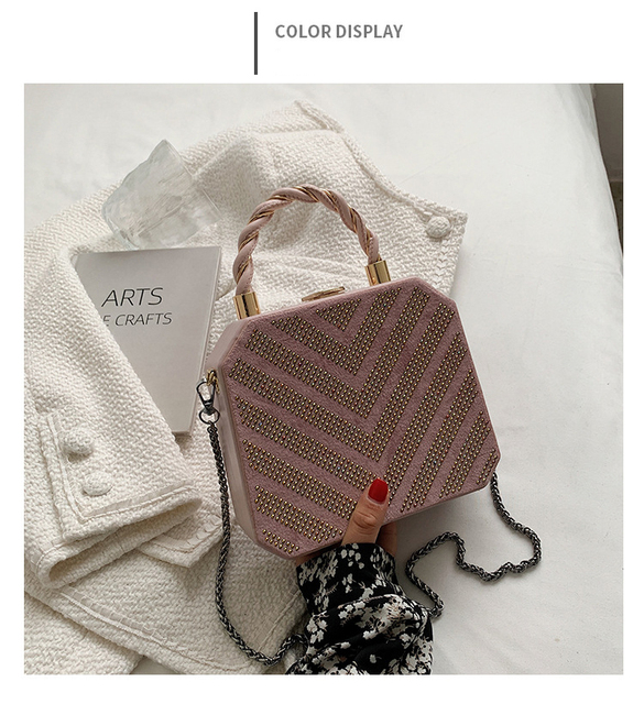 Luksusowa torebka na ramię z diamentowym wzorem i eleganckim łańcuszkiem dla kobiet - wieczorowa torebka ślubna - Wianko - 24