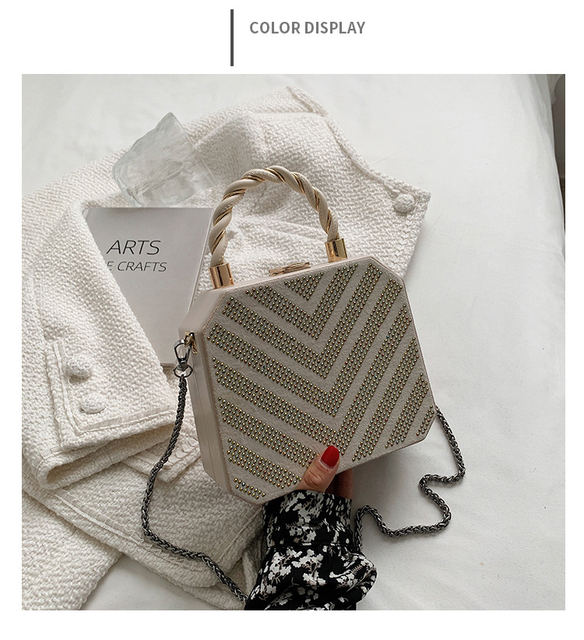 Luksusowa torebka na ramię z diamentowym wzorem i eleganckim łańcuszkiem dla kobiet - wieczorowa torebka ślubna - Wianko - 27