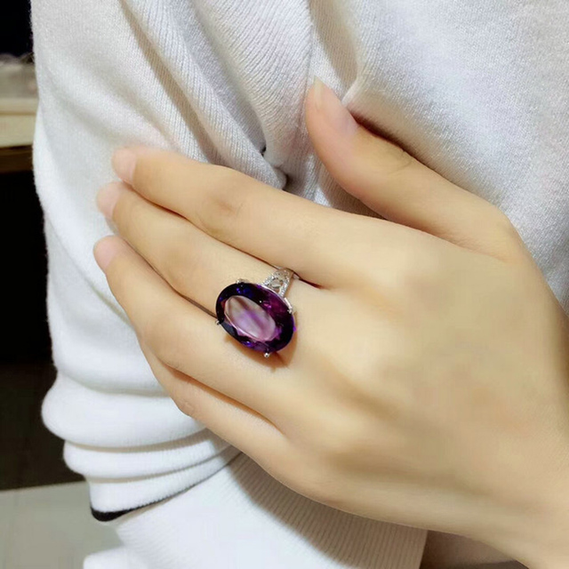 Czarny anioł - elegancki pierścień otwarty z fioletowym turmalinem, wykonany z nowego srebra 925 dla kobiet - Wianko - 5