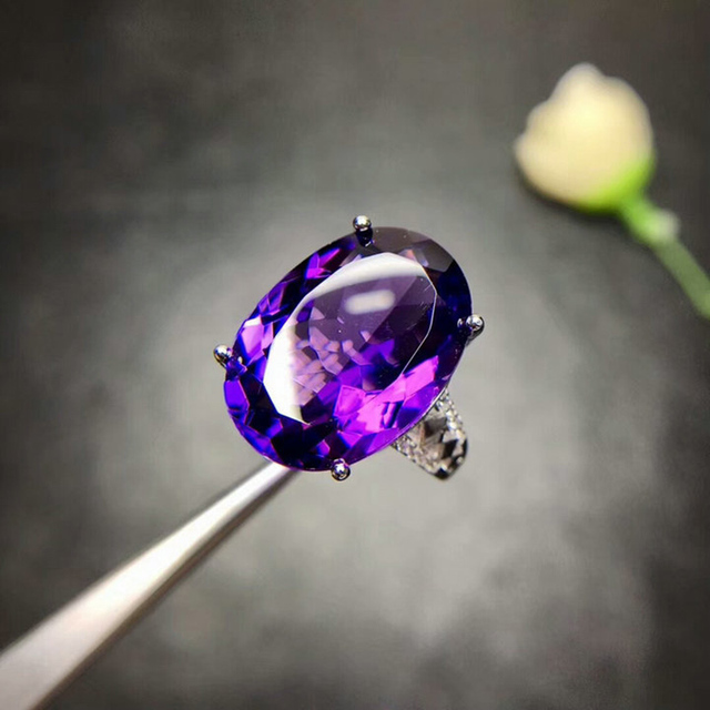 Czarny anioł - elegancki pierścień otwarty z fioletowym turmalinem, wykonany z nowego srebra 925 dla kobiet - Wianko - 2