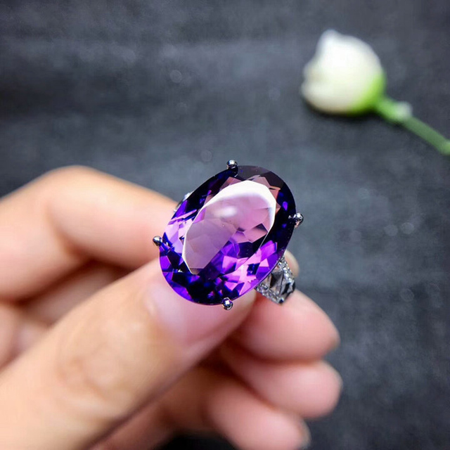 Czarny anioł - elegancki pierścień otwarty z fioletowym turmalinem, wykonany z nowego srebra 925 dla kobiet - Wianko - 4